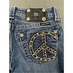 Miss Me Woman’s Jeans PEACE Sign Low Rise Boot 28 X 27 very slim fit